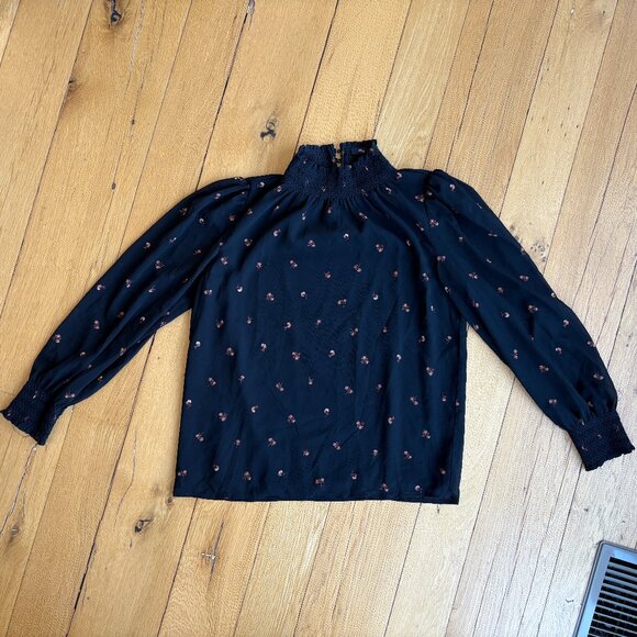 Madewell Women's Georgette Smocked Mockneck Top Size Small - Picture 5 of 16